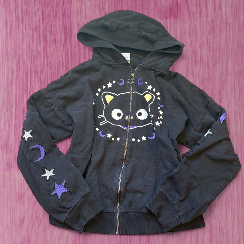hot topic black chococat ears zip up hoodie